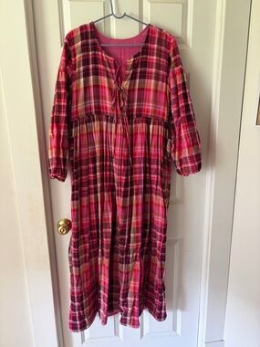 Pink Plaid Women’s Tie-Front Maxi Dress